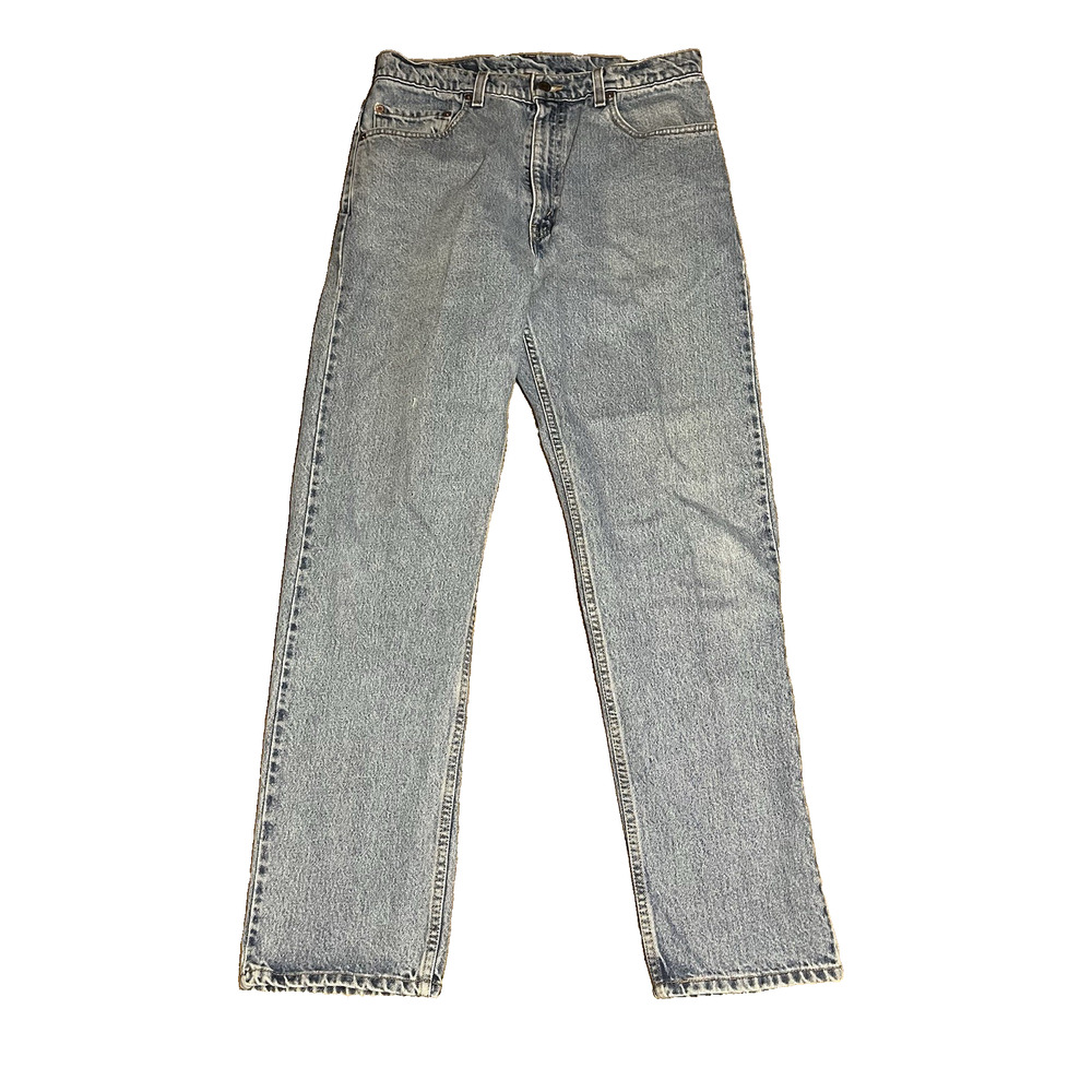 Levis 505 Mens 34x32 Vintage Blue Jeans Regular Fit Straight Leg Denim Faded
